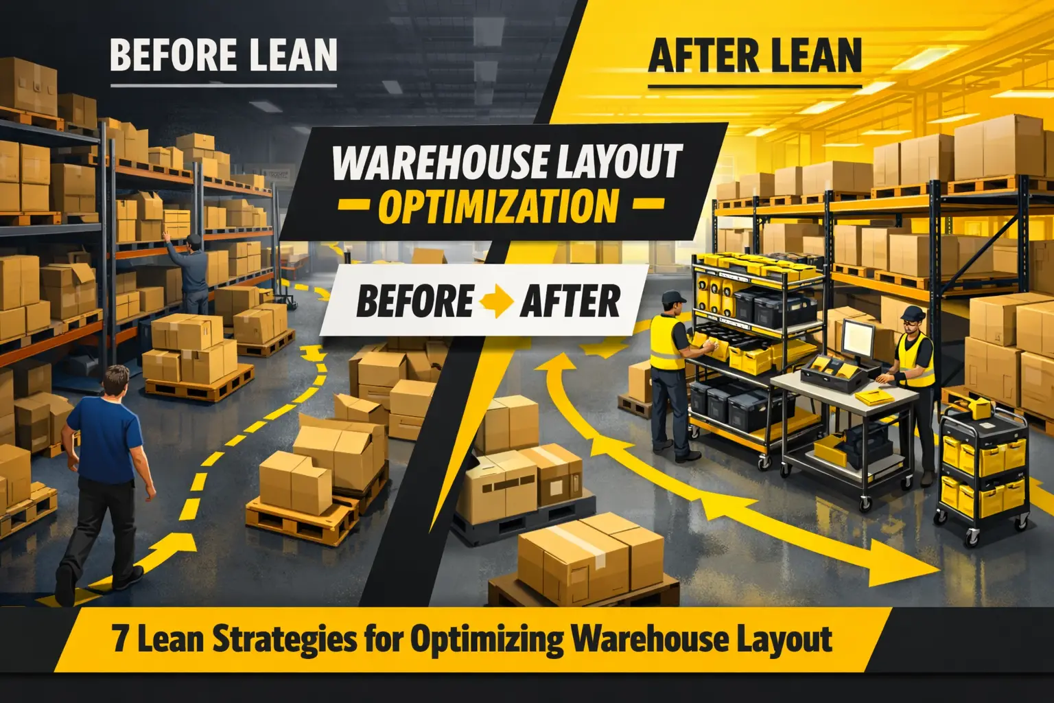 Before and after warehouse layout optimization using lean strategies