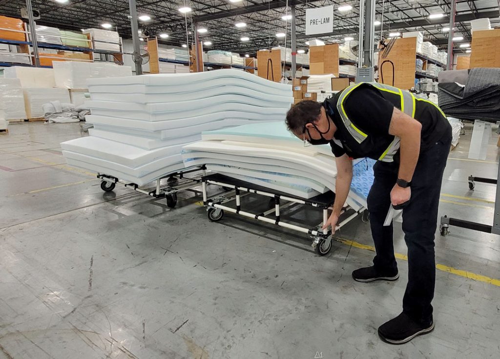 Custom carts sized to the plant's aisles.